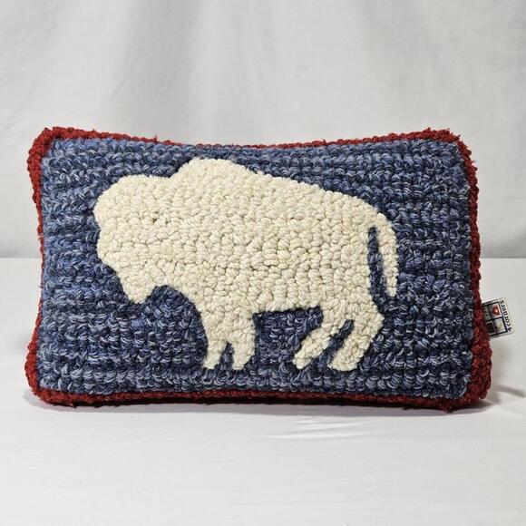Other - Chandler 4 Corners Artist HandMade Bison Buffalo Hooked Wool & Red Velvet Pillow